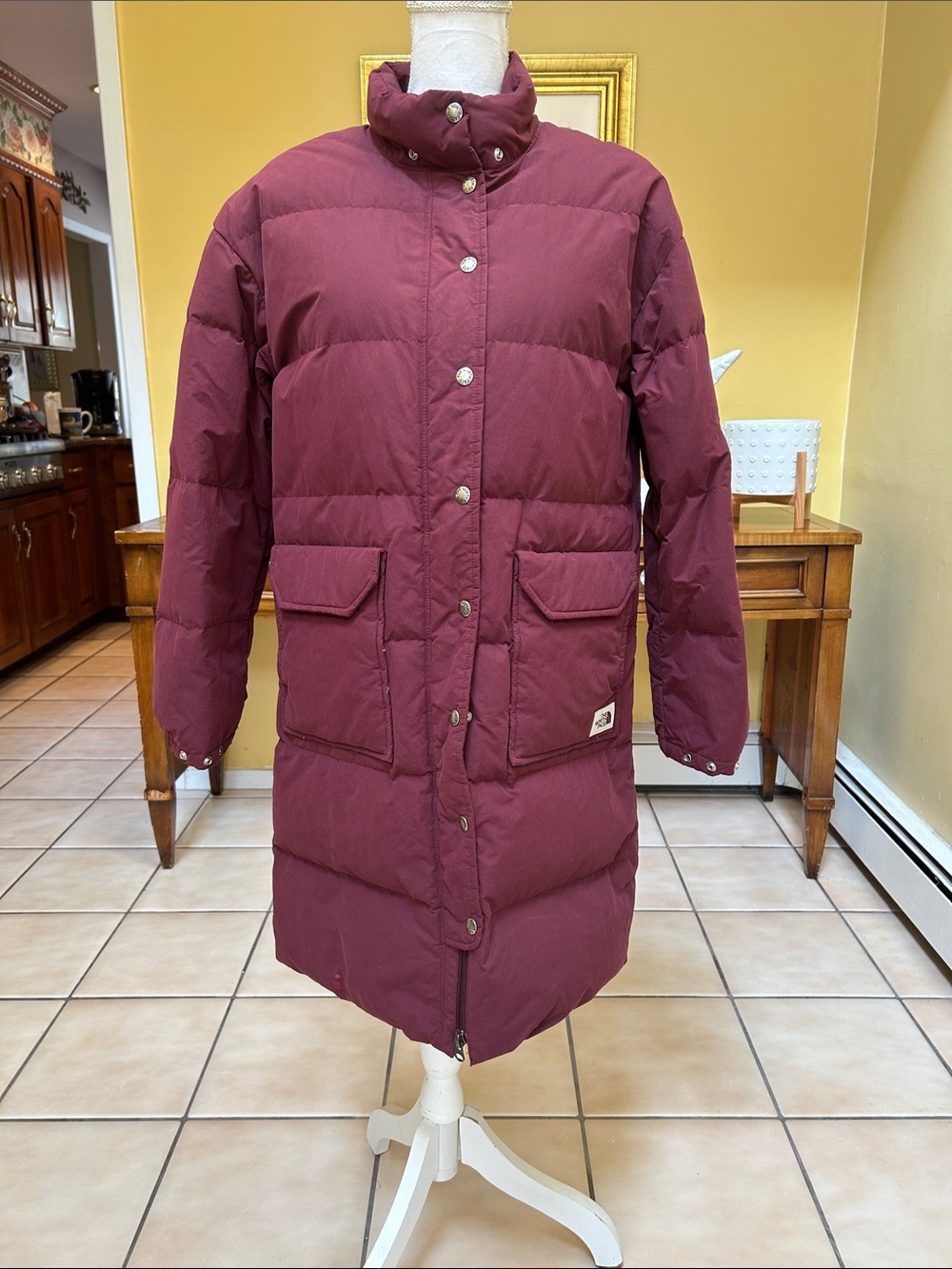 North Face Women’s Burgundy Goose Down Sierra Long Parker Puffer Coat Small